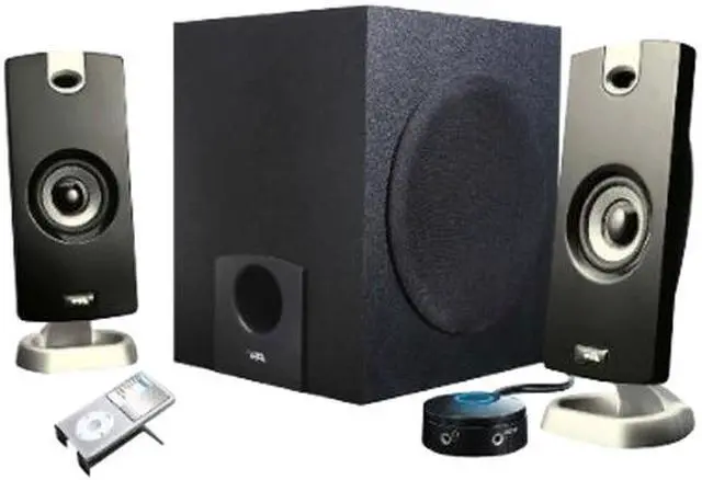 Main image of Cyber Acoustics CA-3090 9 Watts total RMS 2.1 3 Piece Flat Panel Design Subwoofer & Satellite Speaker System - OEM