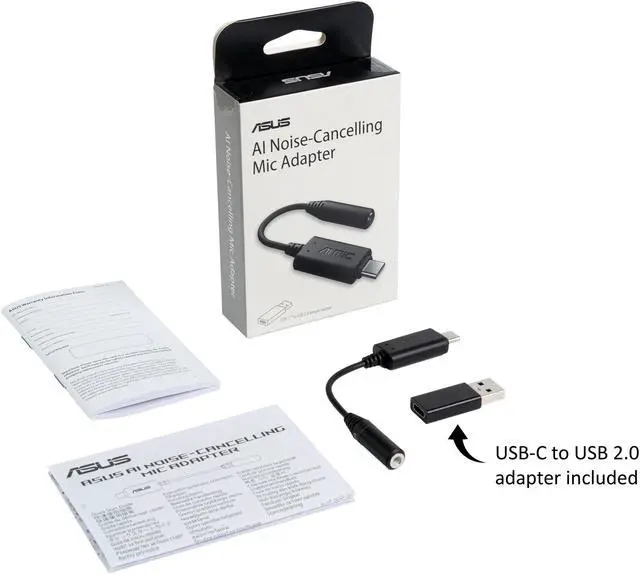 Alt view image 7 of 7 - ASUS Ai Noise-Canceling Mic Adapter, Built-in Artificial Intelligence Isolates Background Noise, Enhance Voice Clarity, Improve Quality of Conference Calls, Music, Supports USB-C & USB 2.0-3.5 mm