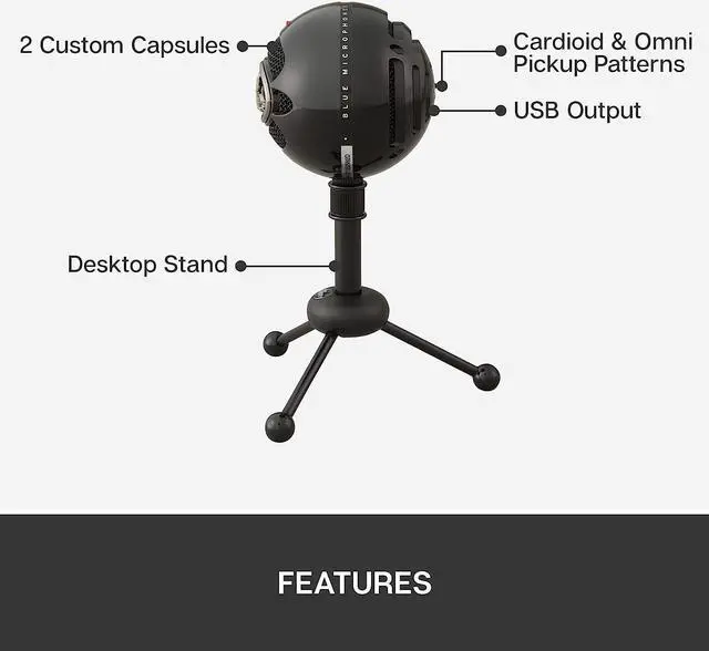 Alt view image 7 of 12 - Blue Snowball USB Microphone for PC, Mac, Gaming, Recording, Streaming, Podcasting, Condenser Mic with Cardioid and Omnidirectional Pickup Patterns, Stylish Retro Design – Gloss Black