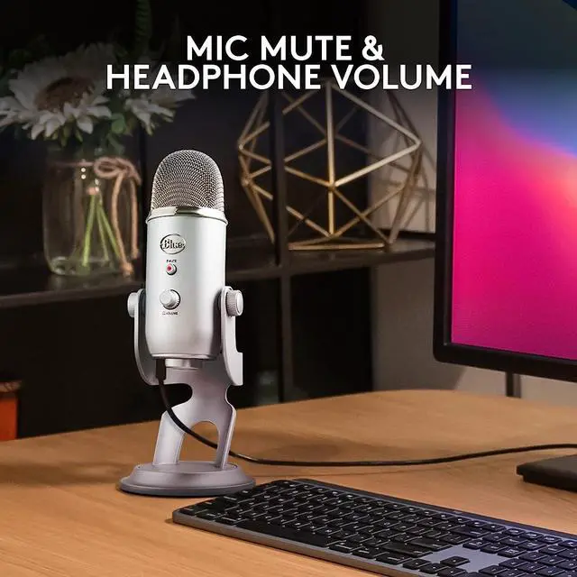 Alt view image 8 of 10 - Blue Yeti USB Microphone for PC, Mac, Gaming, Recording, Streaming, Podcasting, Studio and Computer Condenser Mic with Blue VO!CE effects, 4 Pickup Patterns, Plug and Play – Silver