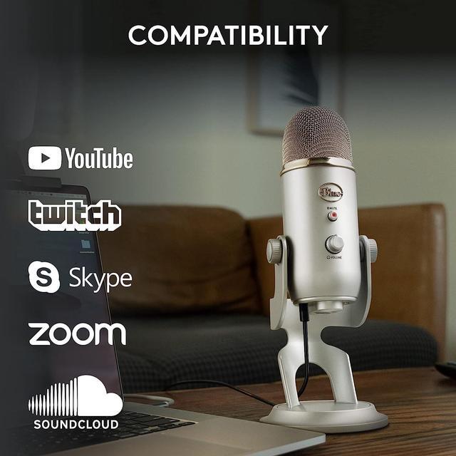 Alt view image 7 of 10 - Blue Yeti USB Microphone for PC, Mac, Gaming, Recording, Streaming, Podcasting, Studio and Computer Condenser Mic with Blue VO!CE effects, 4 Pickup Patterns, Plug and Play – Silver