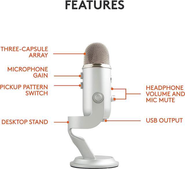 Alt view image 6 of 10 - Blue Yeti USB Microphone for PC, Mac, Gaming, Recording, Streaming, Podcasting, Studio and Computer Condenser Mic with Blue VO!CE effects, 4 Pickup Patterns, Plug and Play – Silver