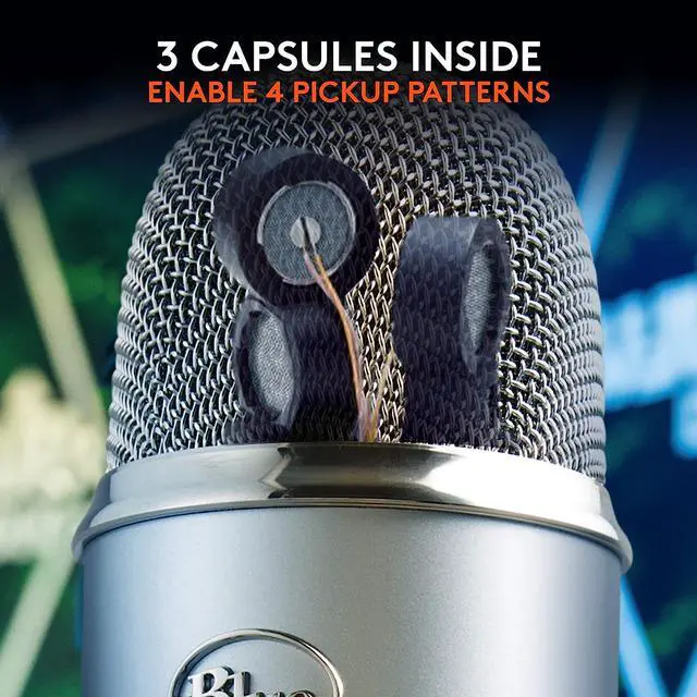 Alt view image 4 of 10 - Blue Yeti USB Microphone for PC, Mac, Gaming, Recording, Streaming, Podcasting, Studio and Computer Condenser Mic with Blue VO!CE effects, 4 Pickup Patterns, Plug and Play – Silver