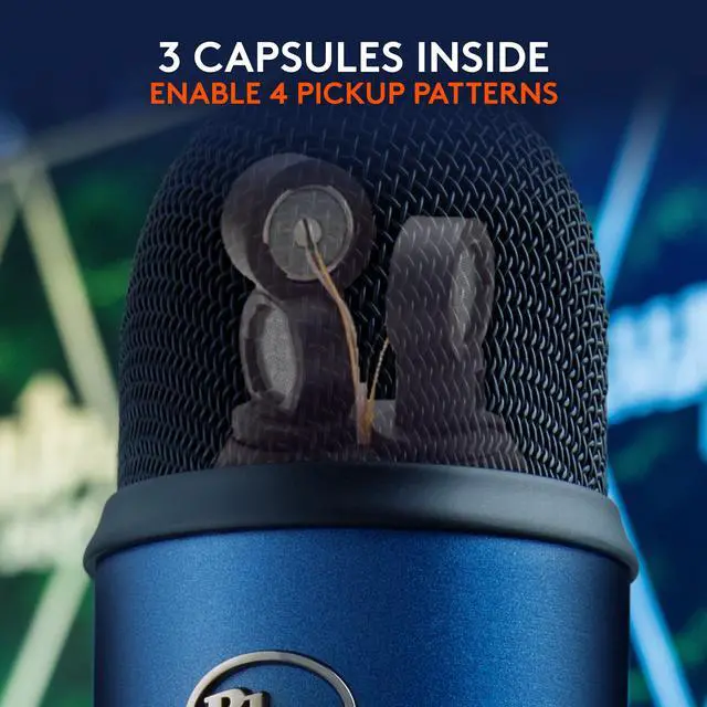 Alt view image 5 of 10 - Blue Yeti USB Microphone for PC, Mac, Gaming, Recording, Streaming, Podcasting, Studio and Computer Condenser Mic with Blue VO!CE effects, 4 Pickup Patterns, Plug and Play – Midnight Blue