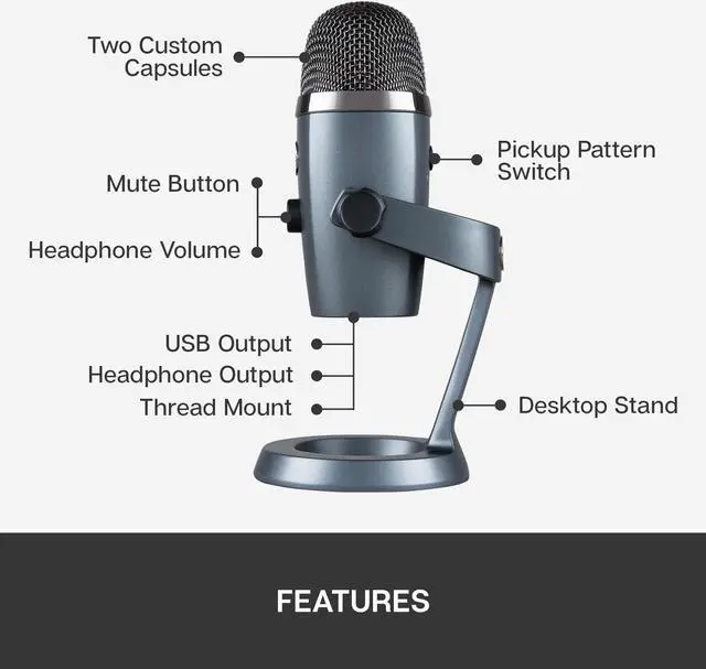 Alt view image 9 of 10 - Blue Yeti Nano Premium USB Microphone for PC, Mac, Gaming, Recording, Streaming, Podcasting, Condenser Mic with Blue VO!CE Effects, Cardioid and Omni, No-Latency Monitoring - Shadow Grey