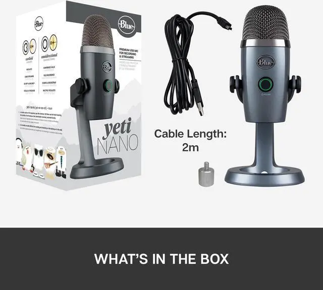 Alt view image 10 of 10 - Blue Yeti Nano Premium USB Microphone for PC, Mac, Gaming, Recording, Streaming, Podcasting, Condenser Mic with Blue VO!CE Effects, Cardioid and Omni, No-Latency Monitoring - Shadow Grey