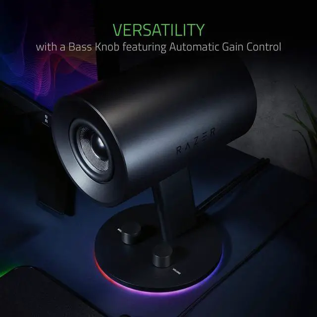 Alt view image 5 of 14 - Razer Nommo Chroma: Custom Woven 3" Glass Fiber Drivers - Rear-Facing Bass Ports - Bass Knob w/Automatic Gain Control Chroma Enabled - Full Range 2.0 PC Gaming Speakers, Black