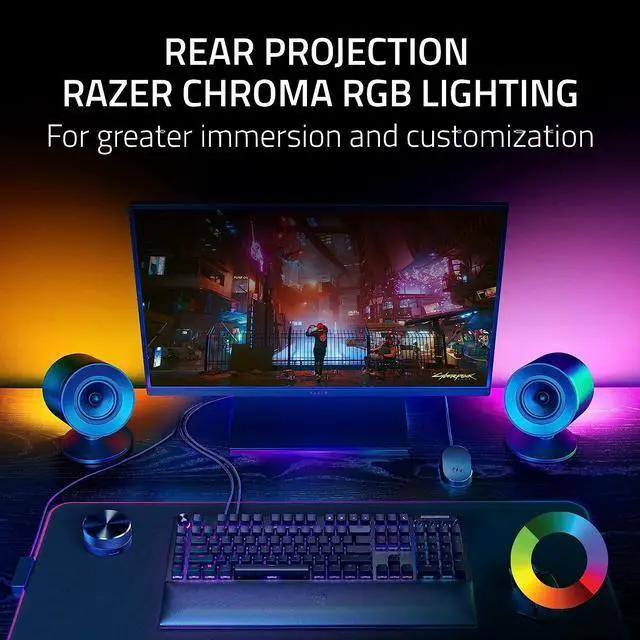 Alt view image 5 of 7 - Razer Nommo V2 Pro - 2.1 PC Gaming Speakers Wireless Subwoofer: THX Spatial Audio - Projection Chroma RGB - Full-Range Drivers - Wireless Down-Firing Subwoofer - Wireless Control Pod