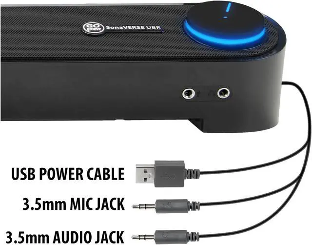 Alt view image 5 of 8 - Desktop Computer Sound Bar Speaker w/ Easy Access Headphone & Mic Jacks by GOgroove - SonaVERSE UBR (Blackout) - USB Powered, LED accents, Compact 16.5" Length, Angled Design - Ideal for Small Desks