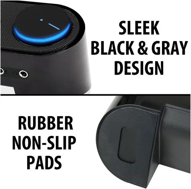 Alt view image 6 of 8 - Desktop Computer Sound Bar Speaker w/ Easy Access Headphone & Mic Jacks by GOgroove - SonaVERSE UBR (Blackout) - USB Powered, LED accents, Compact 16.5" Length, Angled Design - Ideal for Small Desks