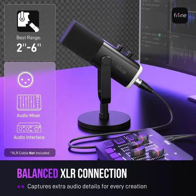 Alt view image 3 of 9 - FIFINE AM8S Gaming Microphone with Adjustable Stand, Height Adjustable Heavy-Duty Metal Stand, RGB Dynamic Mic with Quick Mute, Gain Volume Control, Headphone Jack