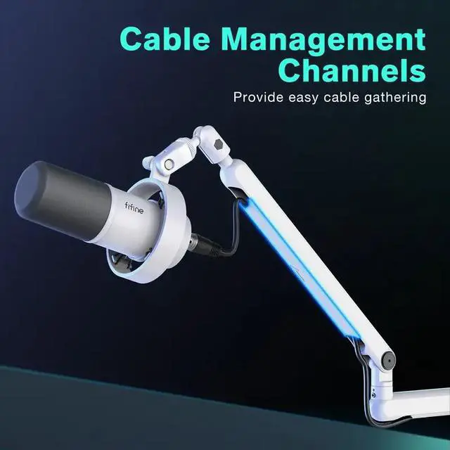 Alt view image 5 of 9 - FIFINE Low Profile Podcast Microphone Stand, BM88 LITE Gaming Mic Boom Arm with Desk Mount, Cable Channels Management, Adjustable Metal Boom Arm White for Recording/Streaming/Gaming/Home Office
