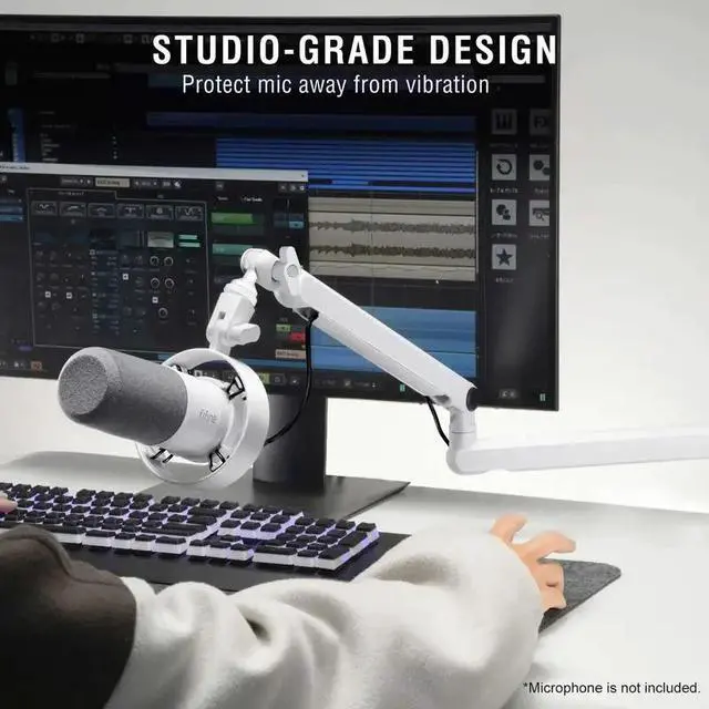 Alt view image 2 of 9 - FIFINE Low Profile Podcast Microphone Stand, BM88 LITE Gaming Mic Boom Arm with Desk Mount, Cable Channels Management, Adjustable Metal Boom Arm White for Recording/Streaming/Gaming/Home Office