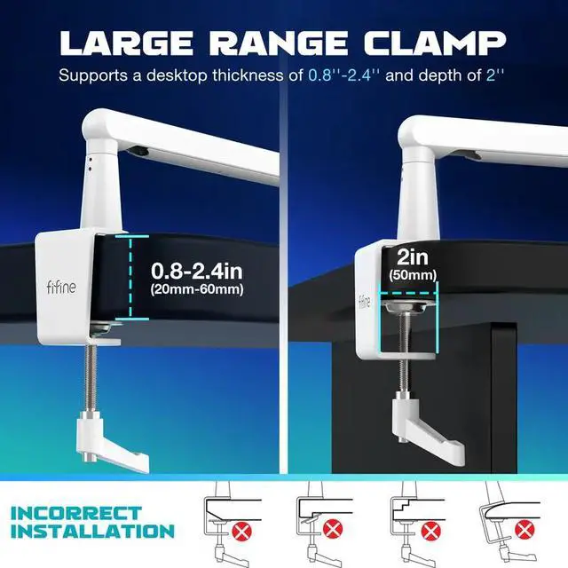 Alt view image 6 of 9 - FIFINE Low Profile Podcast Microphone Stand, BM88 LITE Gaming Mic Boom Arm with Desk Mount, Cable Channels Management, Adjustable Metal Boom Arm White for Recording/Streaming/Gaming/Home Office