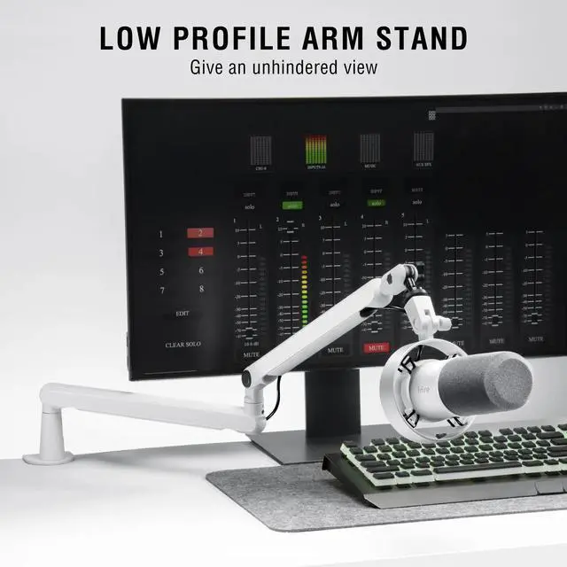 Alt view image 3 of 9 - FIFINE Low Profile Podcast Microphone Stand, BM88 LITE Gaming Mic Boom Arm with Desk Mount, Cable Channels Management, Adjustable Metal Boom Arm White for Recording/Streaming/Gaming/Home Office