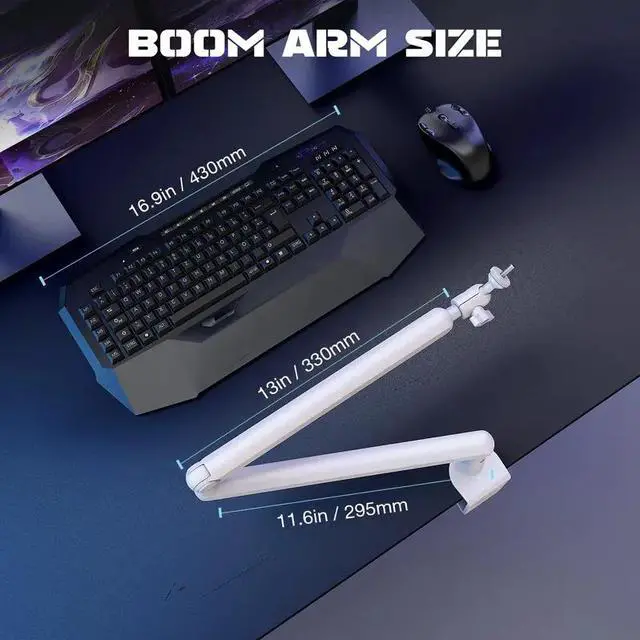 Alt view image 8 of 9 - FIFINE Low Profile Podcast Microphone Stand, BM88 LITE Gaming Mic Boom Arm with Desk Mount, Cable Channels Management, Adjustable Metal Boom Arm White for Recording/Streaming/Gaming/Home Office