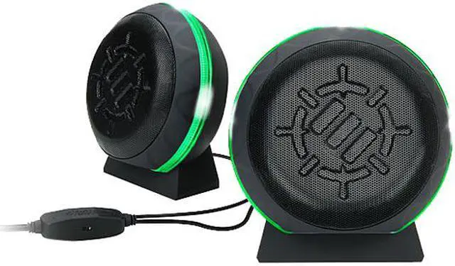 Alt view image 2 of 4 - ENHANCE Gaming LED Computer Speakers with Subwoofer, Powerful 5 Watts Drivers and In-Line Volume Control - Green Lights, USB 2.0 Powered, 3.5mm Connection for PC, Desktop, Laptop, Notebook