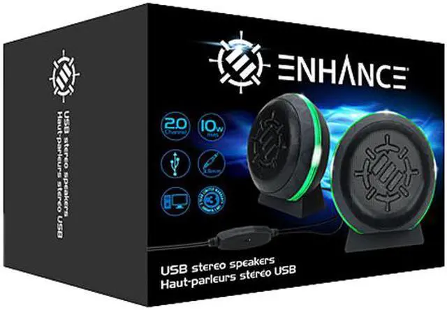Alt view image 4 of 4 - ENHANCE Gaming LED Computer Speakers with Subwoofer, Powerful 5 Watts Drivers and In-Line Volume Control - Green Lights, USB 2.0 Powered, 3.5mm Connection for PC, Desktop, Laptop, Notebook
