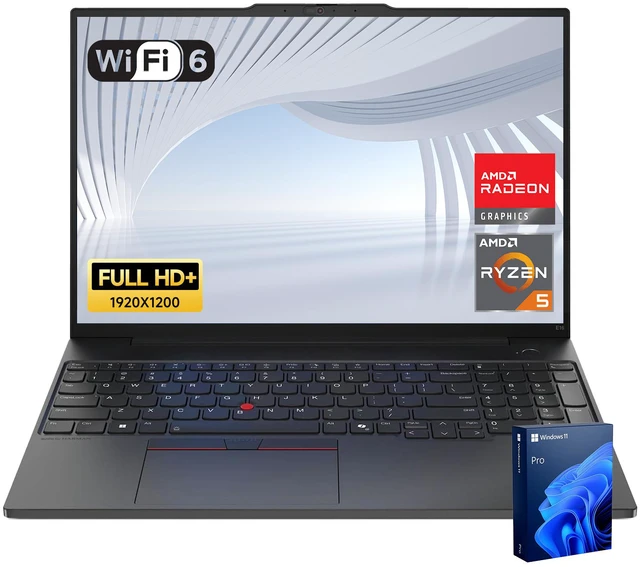 Main image of Lenovo ThinkPad Business Laptop, 16" WUXGA, AMD Ryzen 5 7535U, 16GB DDR5 RAM, 1TB SSD, Fingerprint, Backlit, HDMI, Wi-Fi 6, Win 11 Pro, Black