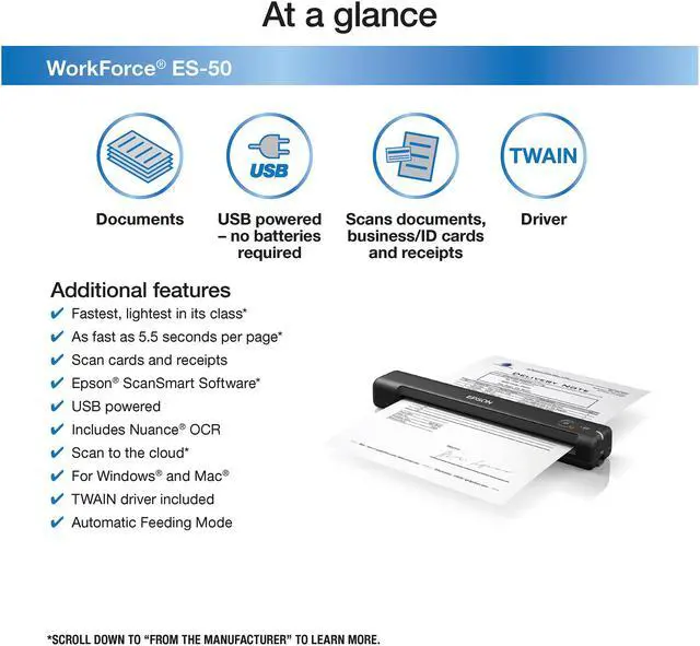 Alt view image 2 of 7 - Epson WorkForce ES-50 Portable Sheet-fed Document Scanner for PC and Mac