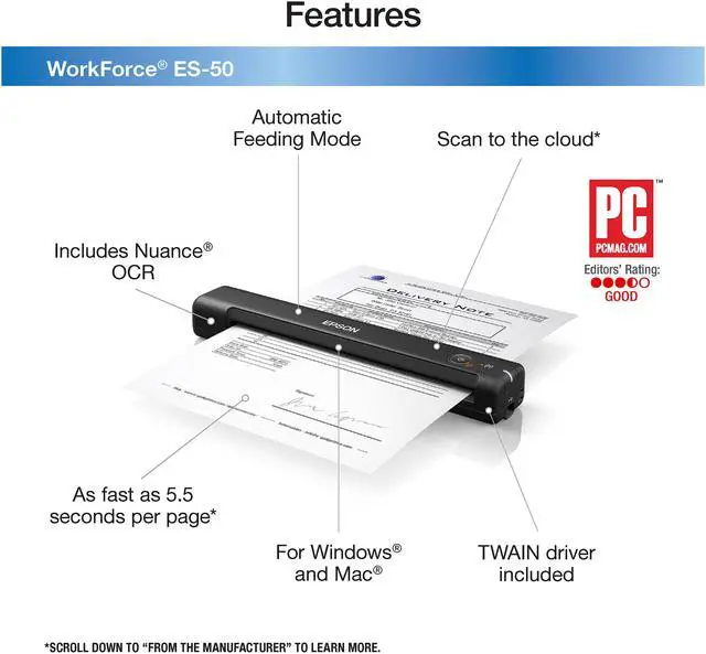 Alt view image 3 of 7 - Epson WorkForce ES-50 Portable Sheet-fed Document Scanner for PC and Mac