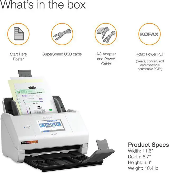 Alt view image 13 of 13 - Epson RapidReceipt RR-600W Wireless Desktop Color Duplex Receipt and Document Scanner with Receipt Management and PDF Software for PC and Mac, Touchscreen and Auto Document Feeder (ADF)