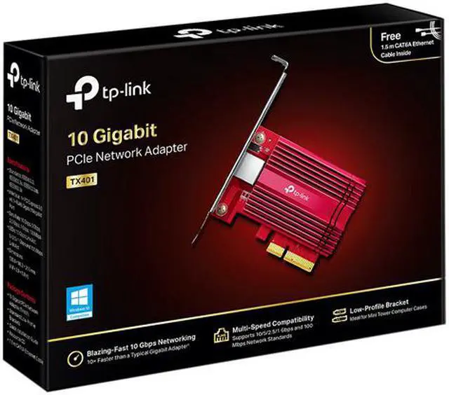 Alt view image 9 of 9 - TP-Link 10Gbps PCIe Network Card (TX401) - PCIe to 10 Gigabit Ethernet Network Adapter, Supports Windows 10/8.1/8/7, Windows Servers 2019/2016/2012 R2, and Linux, Including a CAT6A Ethernet Cable