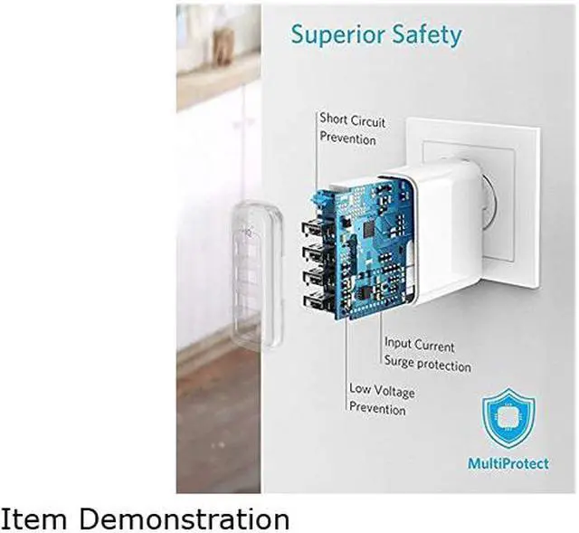 Alt view image 6 of 7 - Anker 40W 4-Port USB Wall Charger with Foldable Plug, PowerPort 4 for iPhone 11/11 Pro/Max/ XS/XS Max/XR /X/8/7/6/Plus, iPad Pro/Air 2/Mini 4/3, Galaxy/Note/Edge, LG, Nexus, HTC, and More (White)