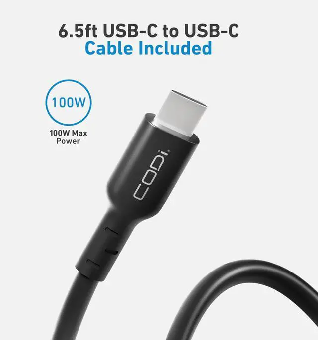 Alt view image 3 of 4 - CODi 65W GaN USB-C Wall Charger with Power Delivery, Includes 6.5 ft USB-C to USB-C Cable