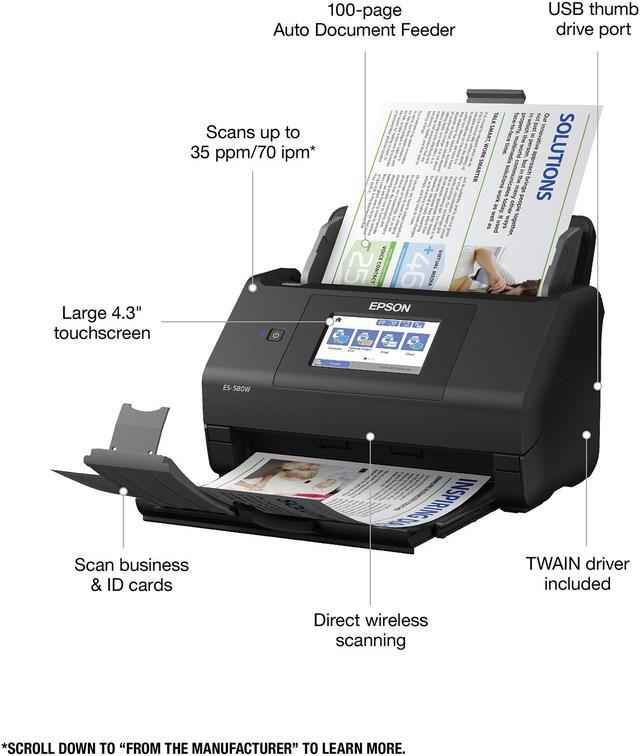 Alt view image 3 of 8 - Epson WorkForce ES-580W Wireless Color Duplex Desktop Document Scanner for PC and Mac with 100-sheet Auto Document Feeder (ADF) and Intuitive 4.3" Touchscreen