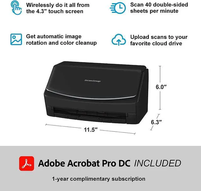 Alt view image 5 of 6 - Ricoh / Fujitsu ScanSnap iX1600 Deluxe Color Duplex Document Scanner with Adobe Acrobat DC Pro 1 year complimentary subscription included (Value at $179)