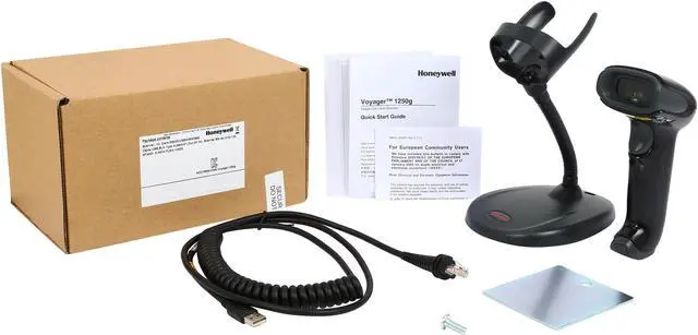 Alt view image 9 of 8 - Honeywell Voyager 1250g Wired General Duty Single-line Laser Barcode Scanner, RS232/USB/KBW/IBM, Black, USB Kit w/ Stand - 1250G-2USB-1
