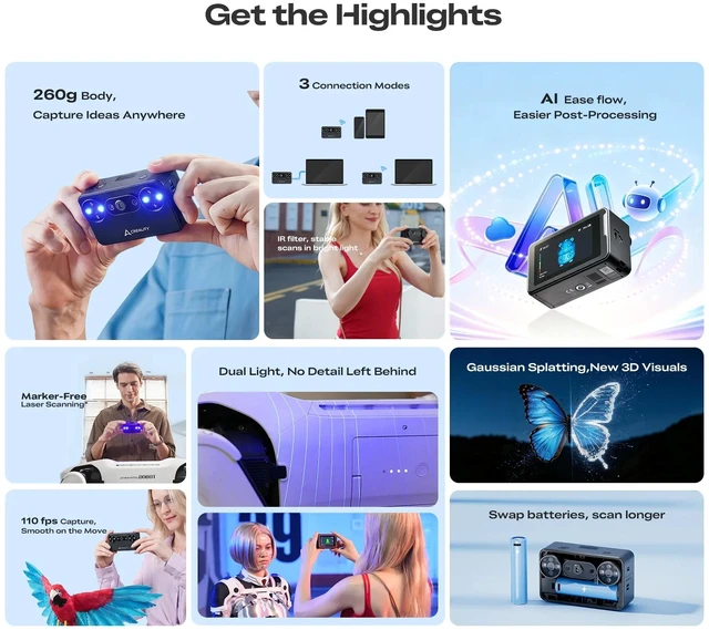 Alt view image 3 of 6 - Creality Pika 3D Scanner, Portable Handheld Scanner for 3D Printing, AI-Powered, Blue Laser & Infrared