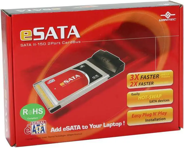 Alt view image 6 of 6 - VANTEC UGT-ST350CB SATA PCMCIA Card 2 x External SATA (eSATA) port