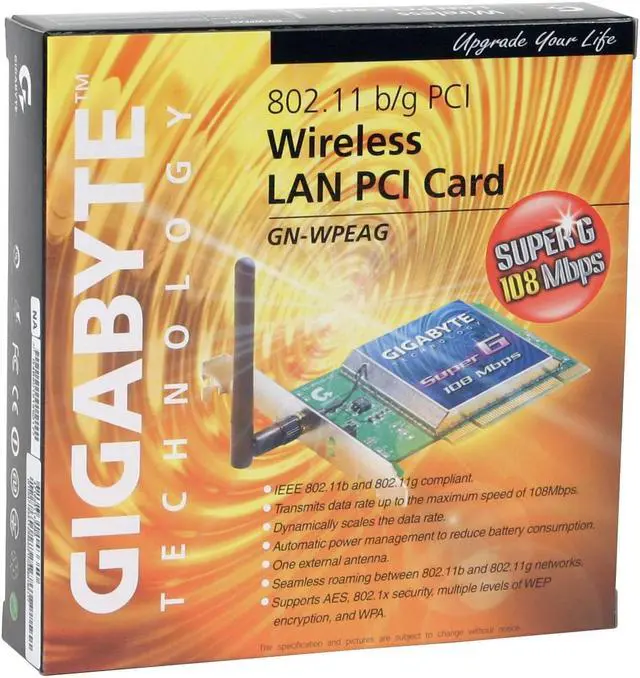Alt view image 5 of 5 - GIGABYTE GN-WPEAG Wireless Network Adapter IEEE 802.11b/g PCI Up to 108Mbps Wireless Data Rates