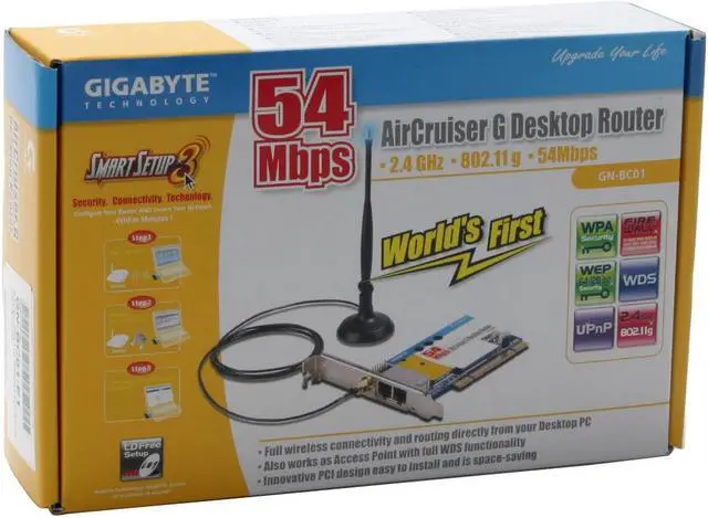 Alt view image 7 of 7 - GIGABYTE GN-BC01-E1 AirCruiser G PCI Router IEEE 802.3/3u, IEEE 802.11b/g