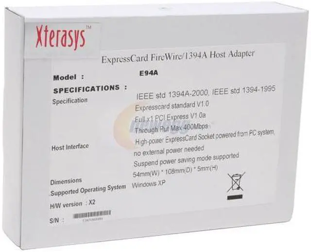 Alt view image 4 of 4 - XTERASYS E94A IEEE 1394 ExpressCard 2 x IEEE 1394