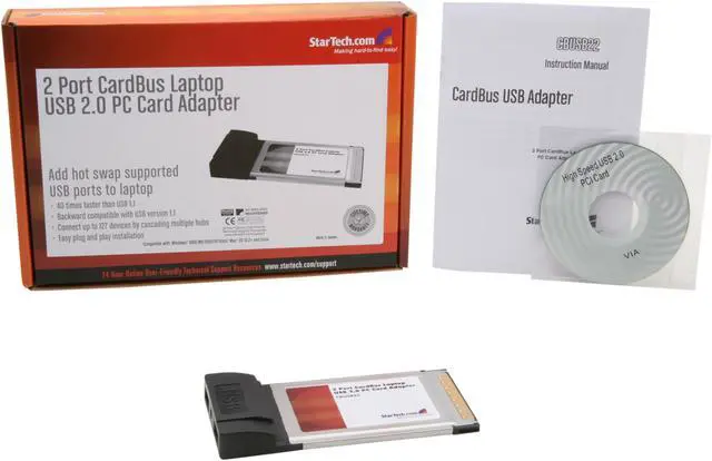 Alt view image 5 of 5 - StarTech CBUSB22 2 Port CardBus Laptop USB 2.0 PC Card Adapter