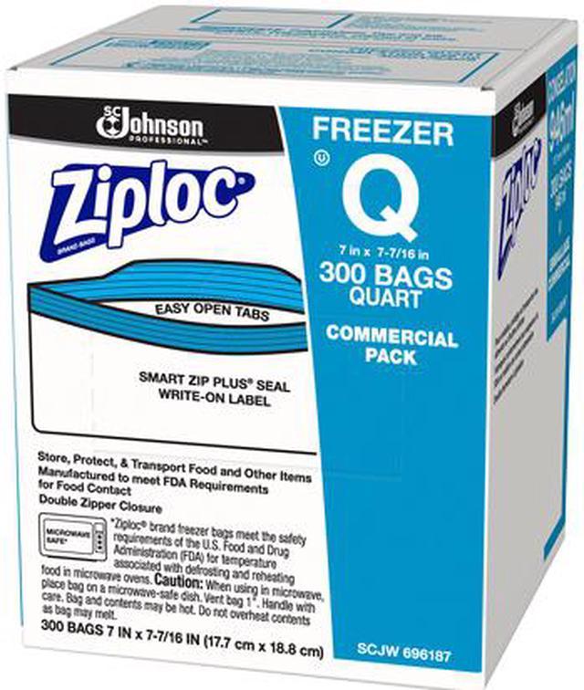 Ziploc Double Zipper Freezer Bags, 1 qt, 2.7 mil, 7 x 7.75, Clear, 300/Carton