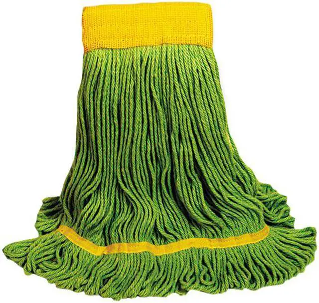 Main image of EcoMop Looped-End Mop Head, Recycled Fibers, Medium Size, Green, 12/Carton