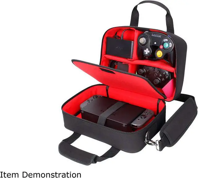 Alt view image 7 of 9 - USA Gear - Nintendo Switch Carry Case with Custom Storage Compartments for Gamecube Controller, Adapter, Pro-Controller, and More - Shoulder Strap & Padded Interior - Red