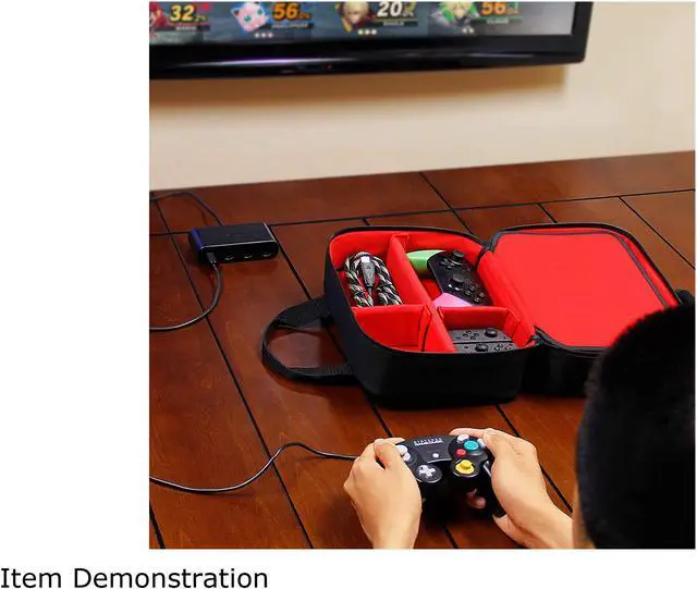 Alt view image 9 of 9 - USA Gear - Nintendo Switch Carry Case with Custom Storage Compartments for Gamecube Controller, Adapter, Pro-Controller, and More - Shoulder Strap & Padded Interior - Red