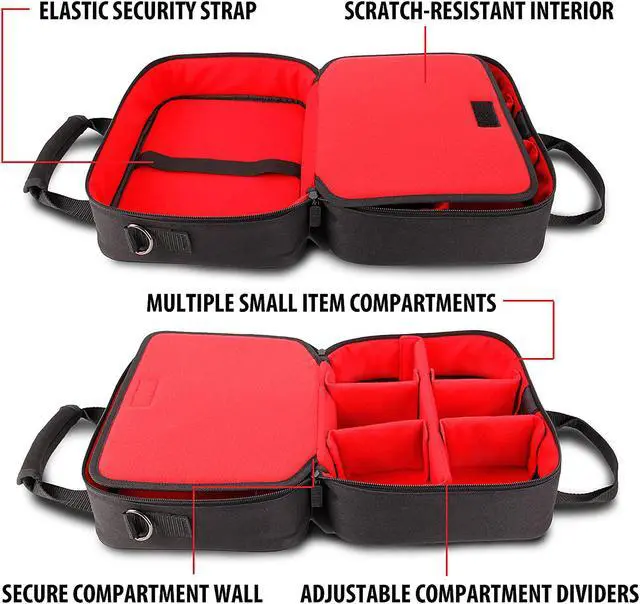 Alt view image 6 of 9 - USA Gear - Nintendo Switch Carry Case with Custom Storage Compartments for Gamecube Controller, Adapter, Pro-Controller, and More - Shoulder Strap & Padded Interior - Red