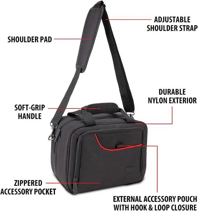 Alt view image 4 of 9 - USA Gear - Nintendo Switch Carry Case with Custom Storage Compartments for Gamecube Controller, Adapter, Pro-Controller, and More - Shoulder Strap & Padded Interior - Red