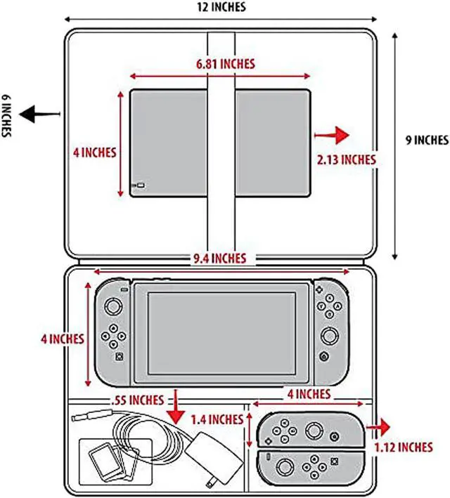 Alt view image 5 of 9 - USA Gear - Nintendo Switch Carry Case with Custom Storage Compartments for Gamecube Controller, Adapter, Pro-Controller, and More - Shoulder Strap & Padded Interior - Red