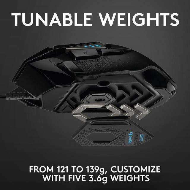 Alt view image 4 of 11 - Logitech G502 HERO High Performance Wired Gaming Mouse, HERO 25K Sensor, 25,600 DPI, RGB, Adjustable Weights, 11 Programmable Buttons, On-Board Memory, PC / Mac