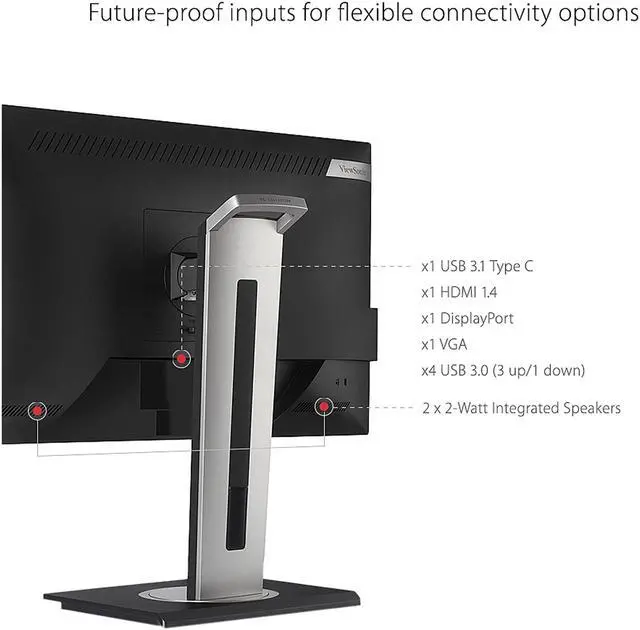 Alt view image 6 of 15 - ViewSonic VG2455-2K 24 Inch IPS 1440p Monitor with USB C 3.1, HDMI, DisplayPort and 40 Degree Tilt Ergonomics for Home and Office