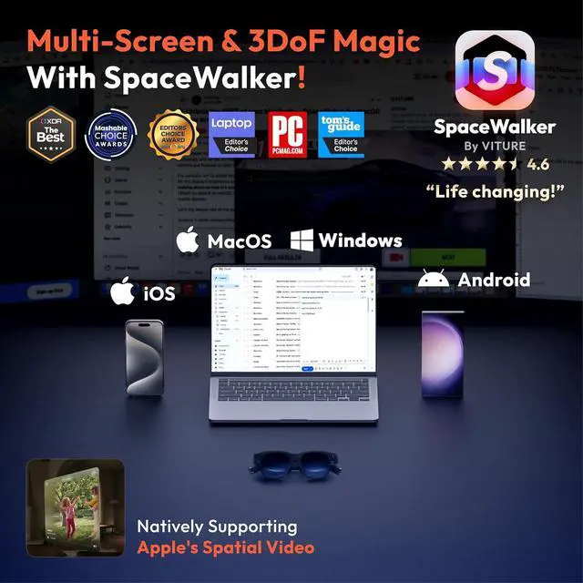 Alt view image 6 of 9 - VITURE Pro XR/AR Glasses, 135" 120Hz 1000Nits Display, Harman Audio, Myopia Adjustments, Electrochromic Film, for iPhone 17/16/15/Android/Mac/PC/Steam Deck, First-Ever XR Experience for Switch 2