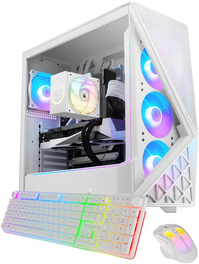 Alt view image 2 of 8 - iBUYPOWER Slate Gaming PC Desktop Computer Intel Core Ultra 5 225F CPU, INTEL Arc B570 10GB GPU, 16GB DDR5 RAM, 1TB NVMe SSD, Windows 11 Home, Keyboard, Mouse - White