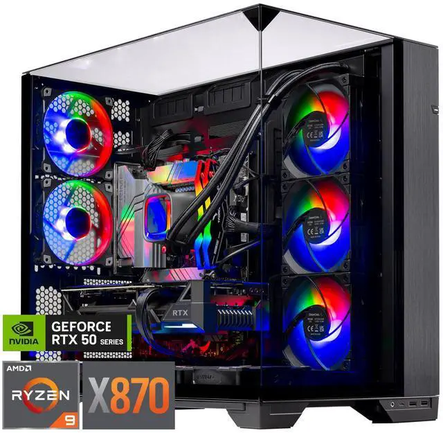 Main image of Skytech O11 Vision Gaming PC Desktop, Ryzen 9 9900X3D 4.4 GHz (5.5GHz Turbo Boost), X870 Motherboard, NVIDIA RTX 5080 16GB GDDR7, 2TB Gen4 NVMe SSD, 64GB DDR5 6000, 1000W GOLD ATX 3.0, Wi-Fi, Win 11